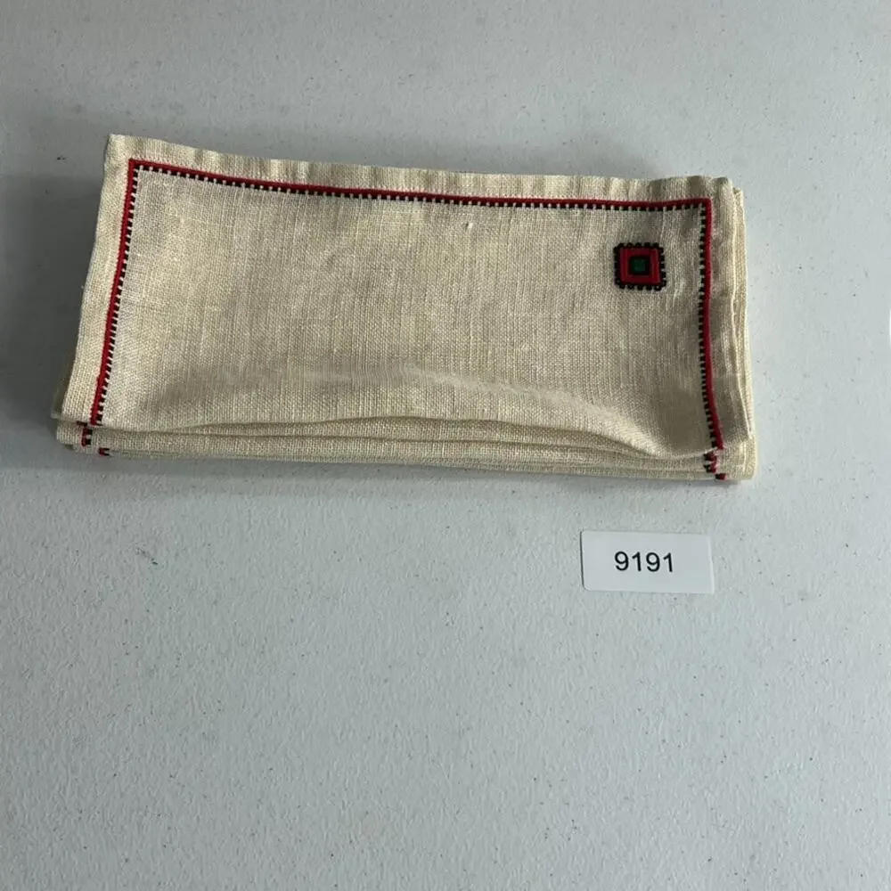 Vintage Tea Napkins Red Green Square Embroidered 6 pcs set